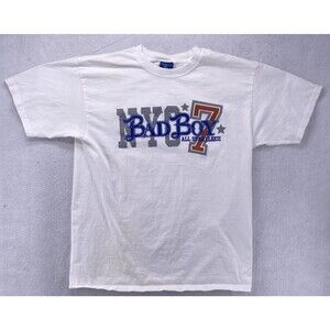 Bad Boy Shirt Men's Large White 1990's USA Made 3D Graphic MMA NYC Vintage